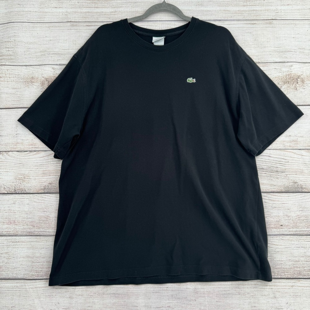 Lacoste T-Shirt Men Size 8 Black Pique Cotton Short Sleeve Logo